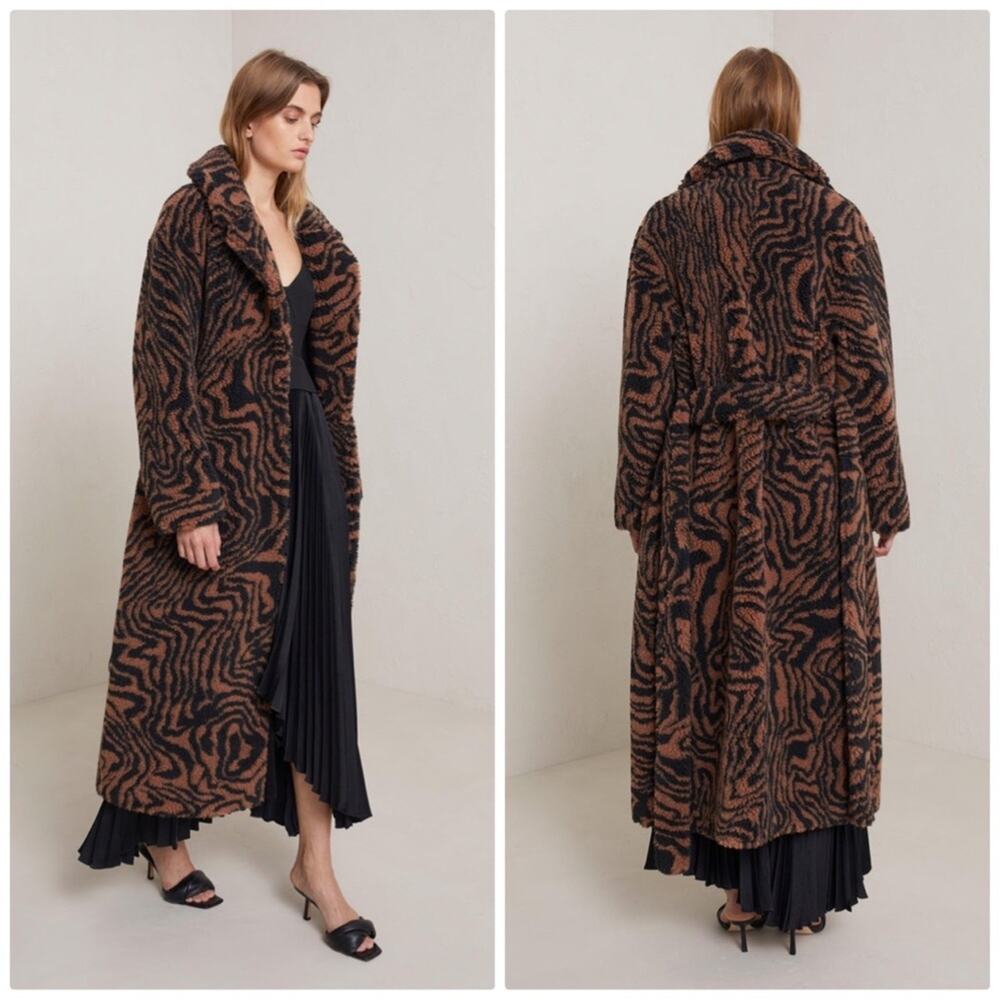 A.L.C‎ Anderson Women's Faux Fur Coat with Collar and Belt in Brown Size Small